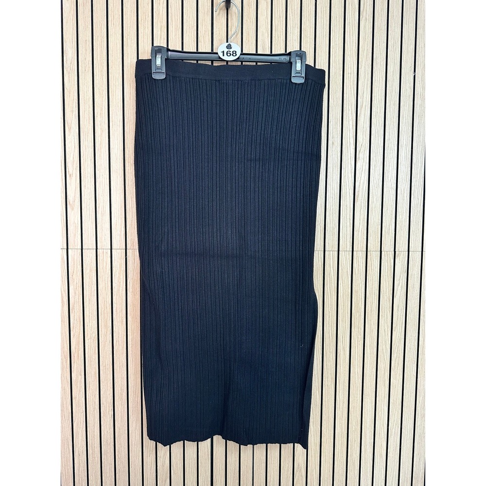 House of Harlow 1960 Black Ribbed Knit Side Slit Midi Skirt (Large, EUC)